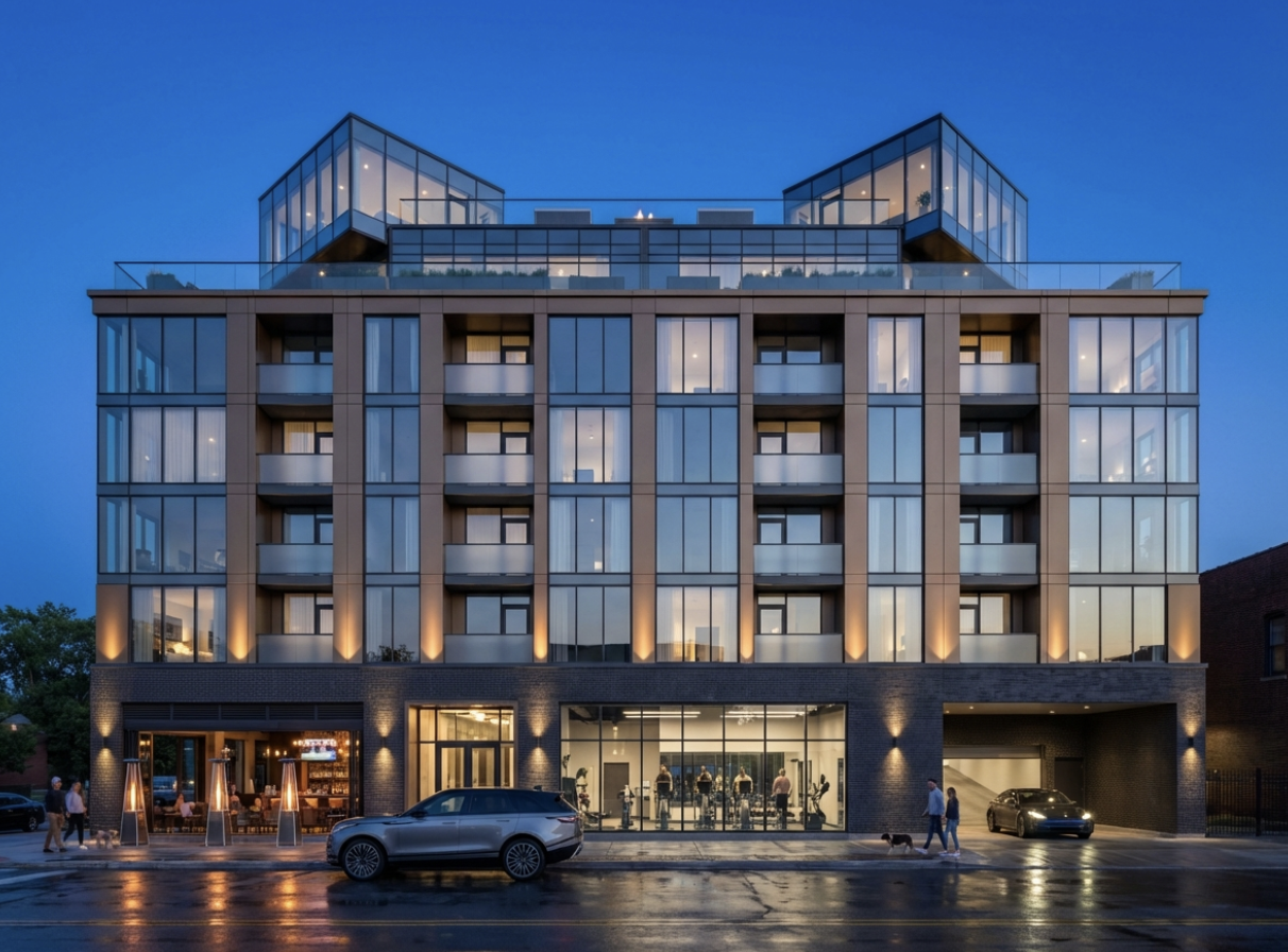 Delivered multifamily asset at dusk