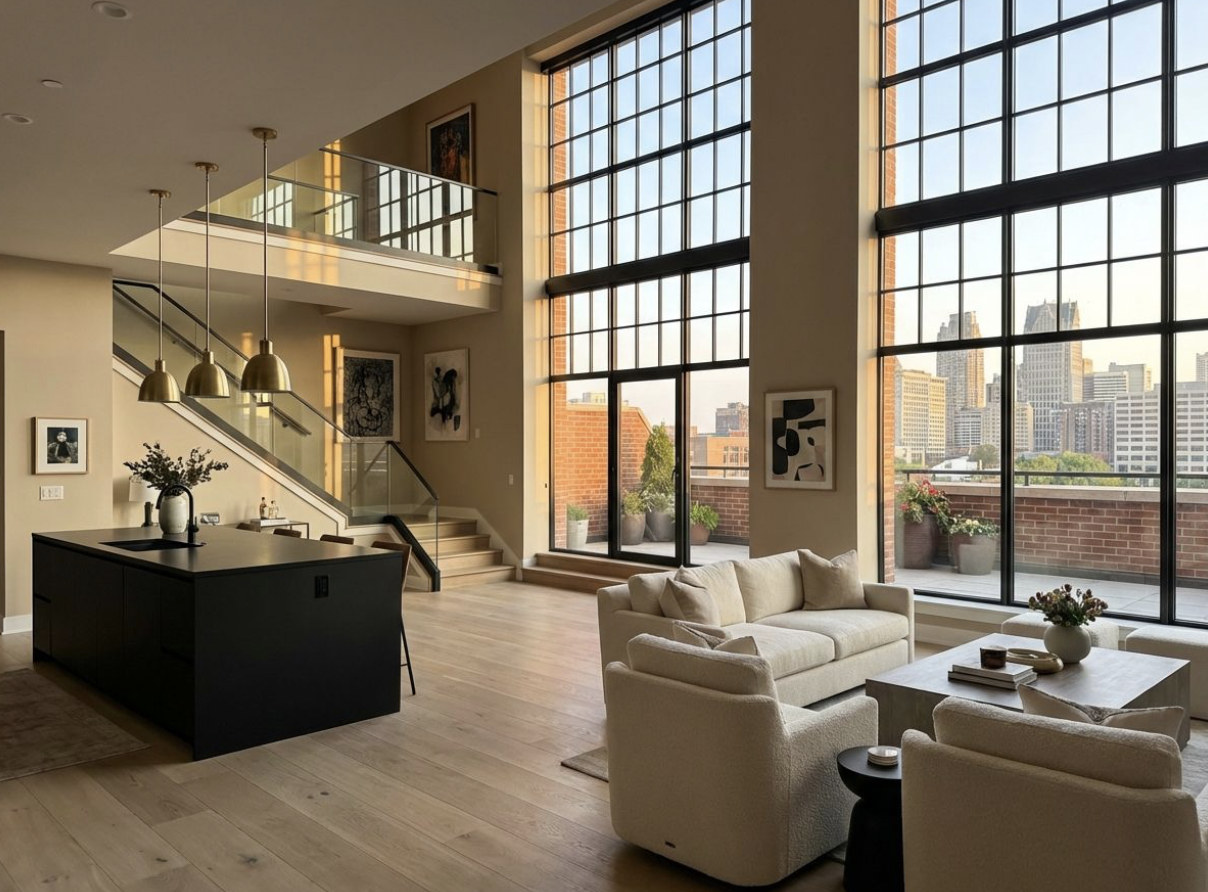 Double-height loft residence with city views